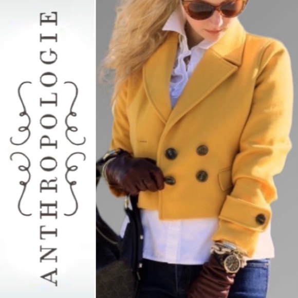 Anthropologie Jackets & Blazers - Anthro Cartonnier Luisa Yellow Cropped Wool Jacket- M